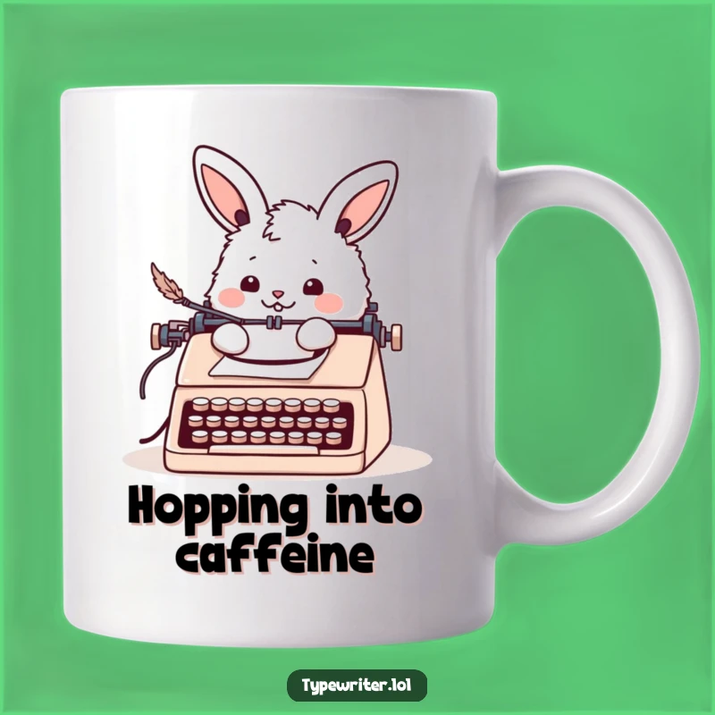 Funny Bunny Letter Writing Mug: Cheerful Rabbit Quill Typewriter Gift