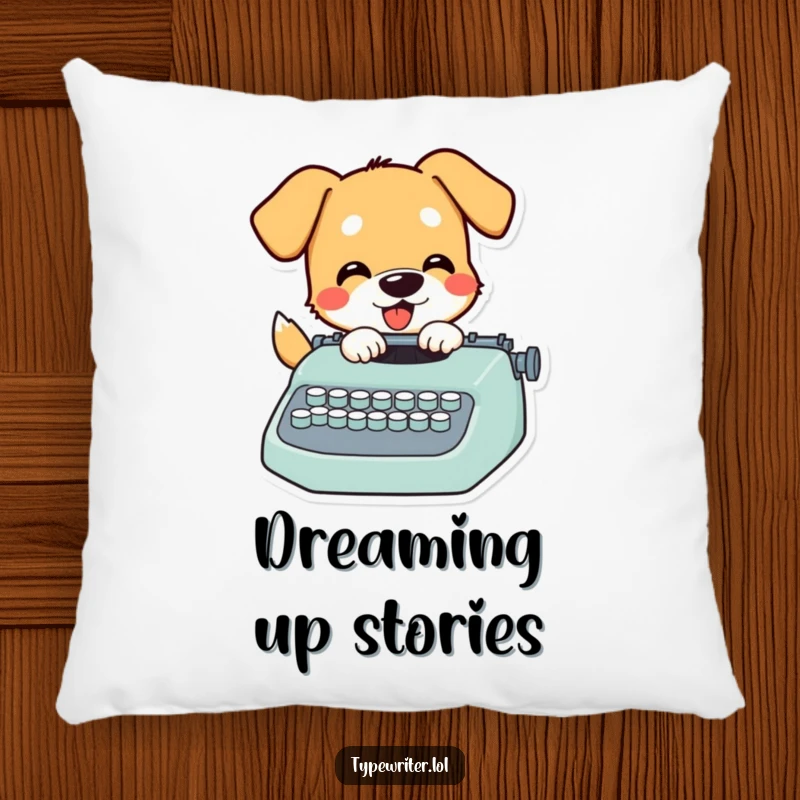 Funny Dog Pillow: A cozy, playful dog character happily pecking at typewriter keys, adding comfort and humor to any room.