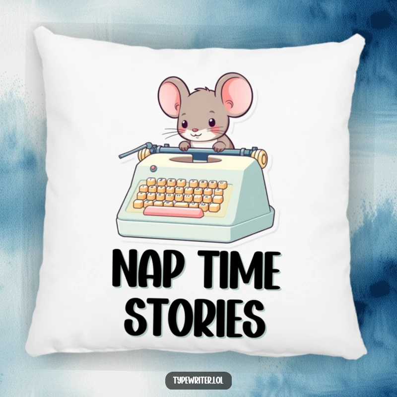Funny Mouse Pillow: A whimsical mouse character operating a giant typewriter, creating a cozy and imaginative reading nook.