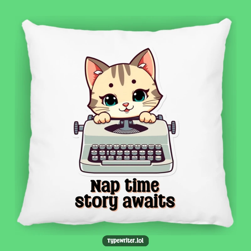 Funny Cat Typing Pillow: Mischievous Kitty Over Typewriter Comfort