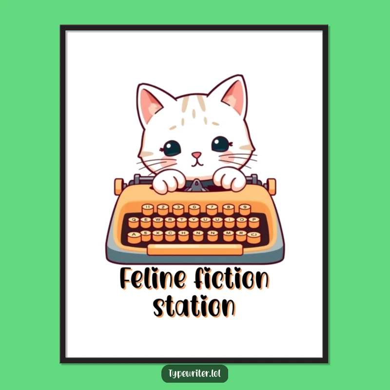 Funny Cat Writer Digital Art: Paw-typing Feline Downloadable Print, an Instant Funny Gift