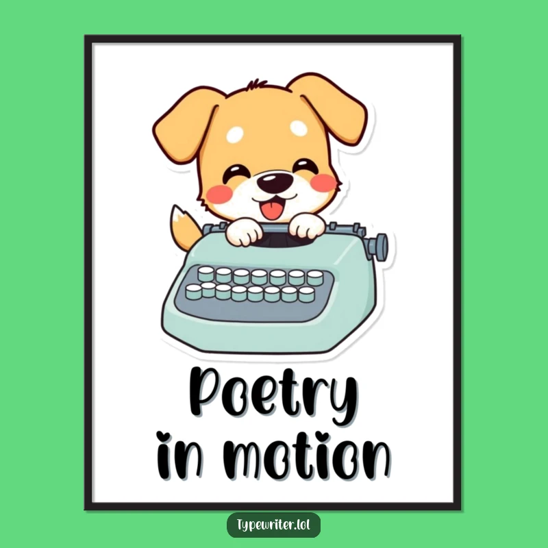 Funny Dog Writing Digital Art: Playful Pup's Typewriter Masterpiece - Instant Hilarious Gift