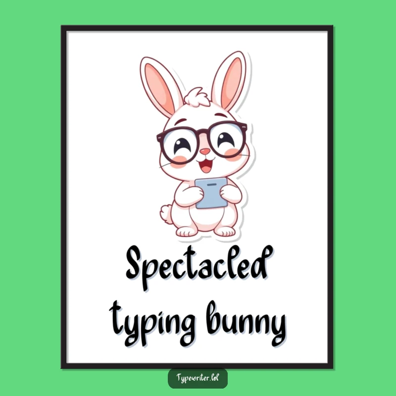 Funny Bunny Typist Digital Art: Cheerful Scholar Downloadable Print, an Instant Funny Gift