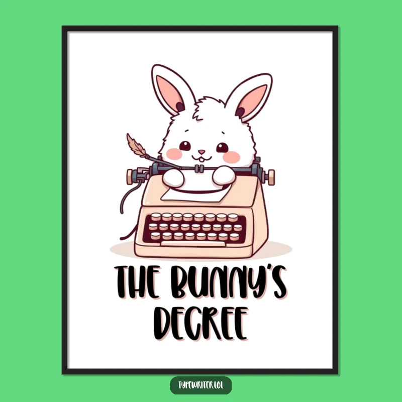 Funny Bunny Letter Writing Digital Art: Cheerful Rabbit Print