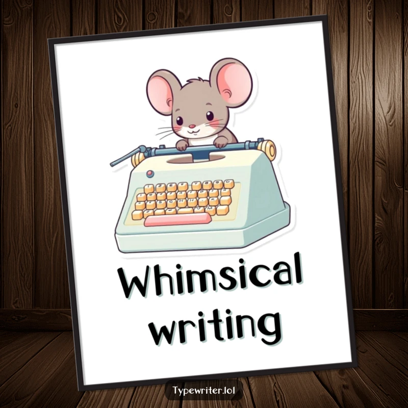 Funny Mouse Digital Art Print: A whimsical mouse character operating a giant typewriter, conveying imagination and storytelling.