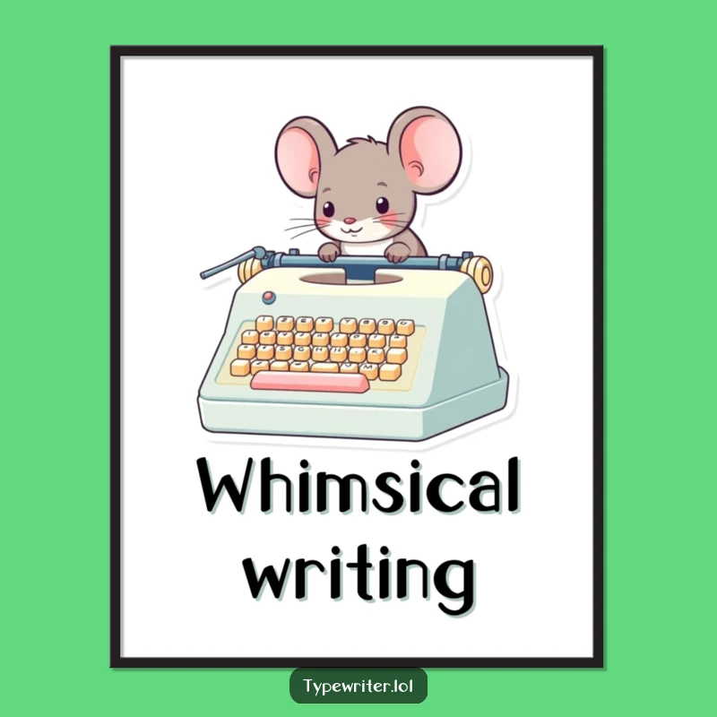Funny Mouse Typewriter Digital Art: Whimsical Character's Big Story - Instant Hilarious Gift