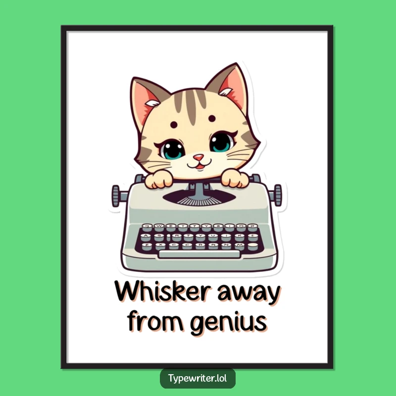 Funny Cat Typing Digital Art: Mischievous Kitty Typewriter Print