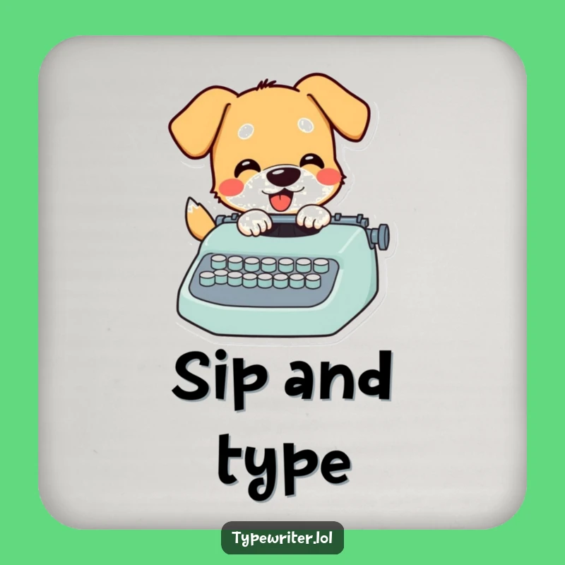 Funny Dog Typewriter Coaster: Playful Pup's Artistic Protector - A Hilarious Gift