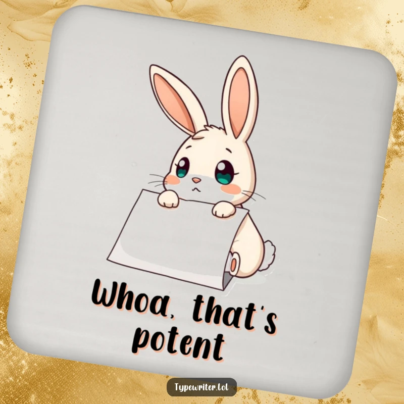 Funny Rabbit Coaster: A curious rabbit character looking surprised at typed paper, adding a humorous and protective touch to your drink.
