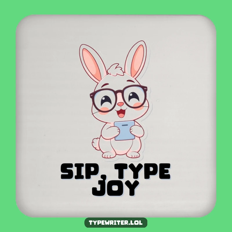 Funny Bunny Typist Drink Coaster: Cheerful Scholar Protector, a Smart Funny Gift