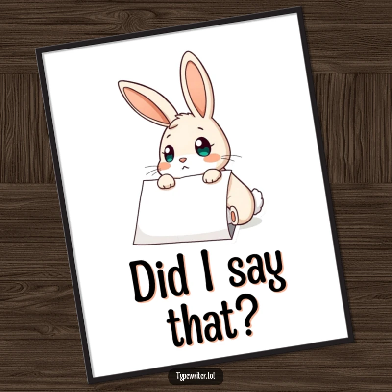 Funny Rabbit Poster: A curious rabbit character captured mid-surprise, staring intently at typed paper with a shocked and wide-eyed expression.