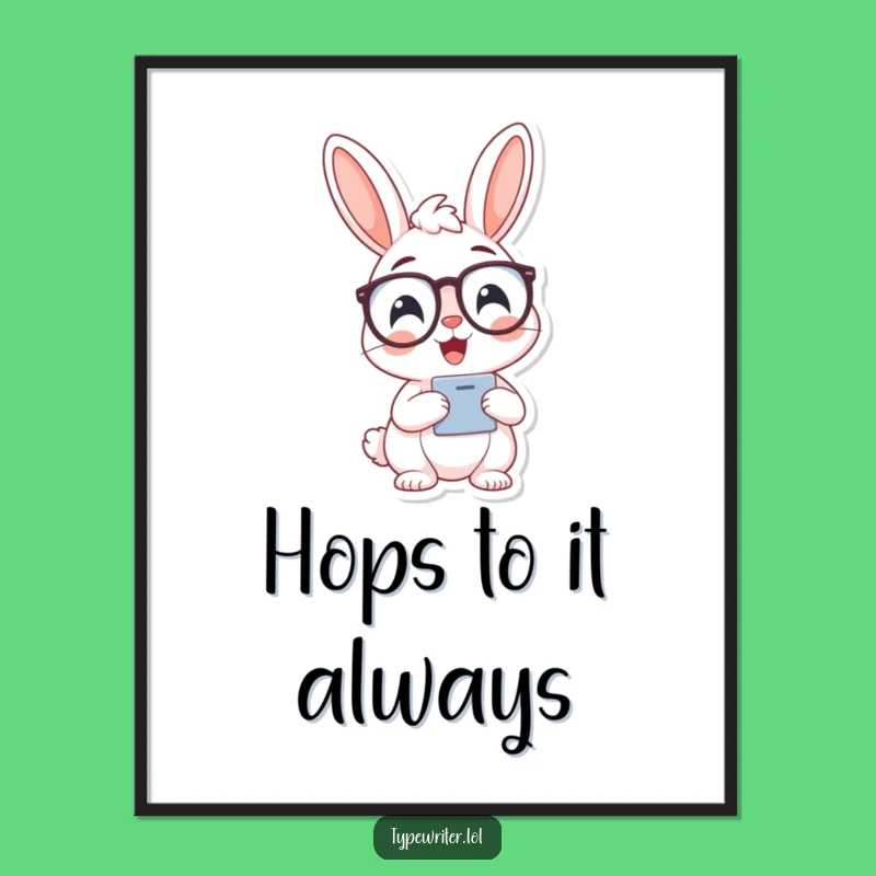 Funny Bunny Typist Poster: Cheerful Scholar Art Print, a Delightful Funny Gift