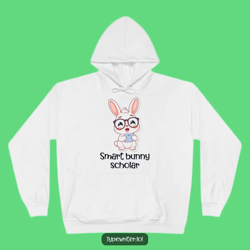 Funny Bunny Typist Hoodie: Cozy Spectacled Scholar Sweatshirt, a Warm Funny Gift