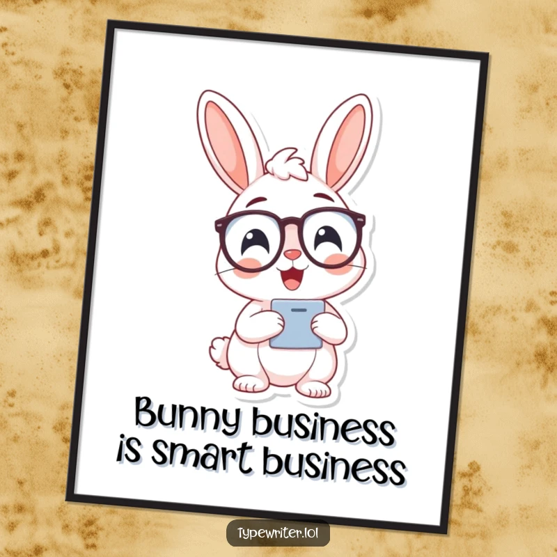 Funny Free Printable Wall Art: A cheerful bunny character wearing spectacles is typing, adding a humorous and intelligent touch to your decor.