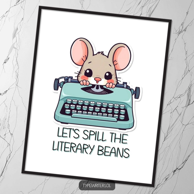Funny Free Printable Wall Art: A playful mouse character is peeking out from behind a typewriter, adding a humorous and whimsical touch to your decor.