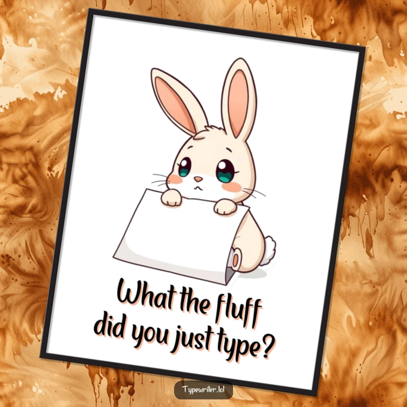 Funny Free Printable Wall Art of a curious rabbit with a look of utter surprise at a typed piece of paper.