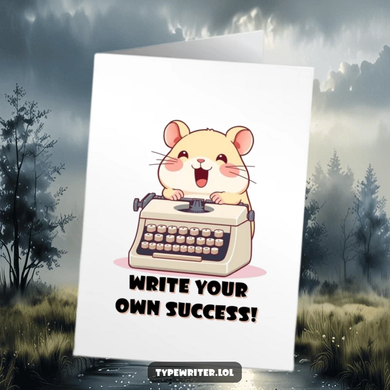 Funny Free Printable Hamster Congratulations Card: A cute hamster typing glee-fully on a vintage typewriter