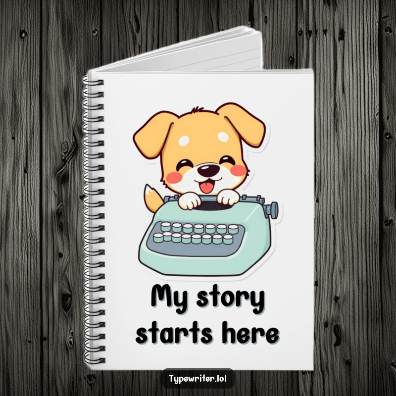 Funny Dog Notebook: A playful dog character deeply focused, pecking at typewriter keys, inspiring creative writing.