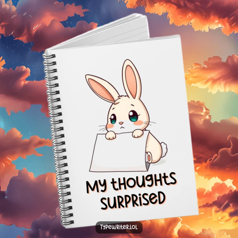 Funny Rabbit Notebook: A curious rabbit with an astonished expression, looking at typed paper, perfect for jotting down surprising ideas.
