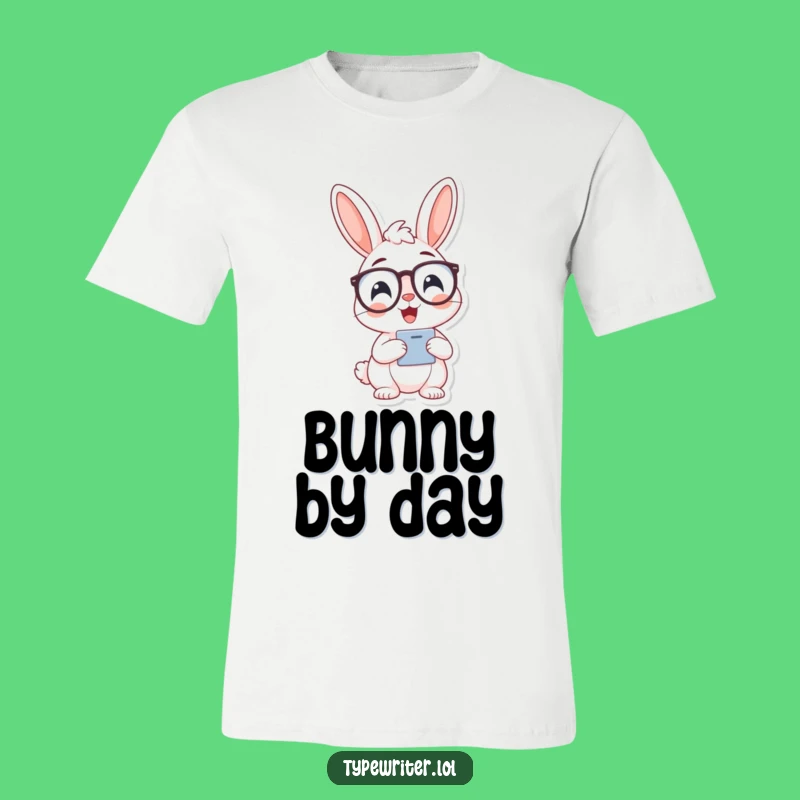 Funny Bunny Typist T-Shirt: Cheerful Spectacled Scholar Tee, a Great Funny Gift