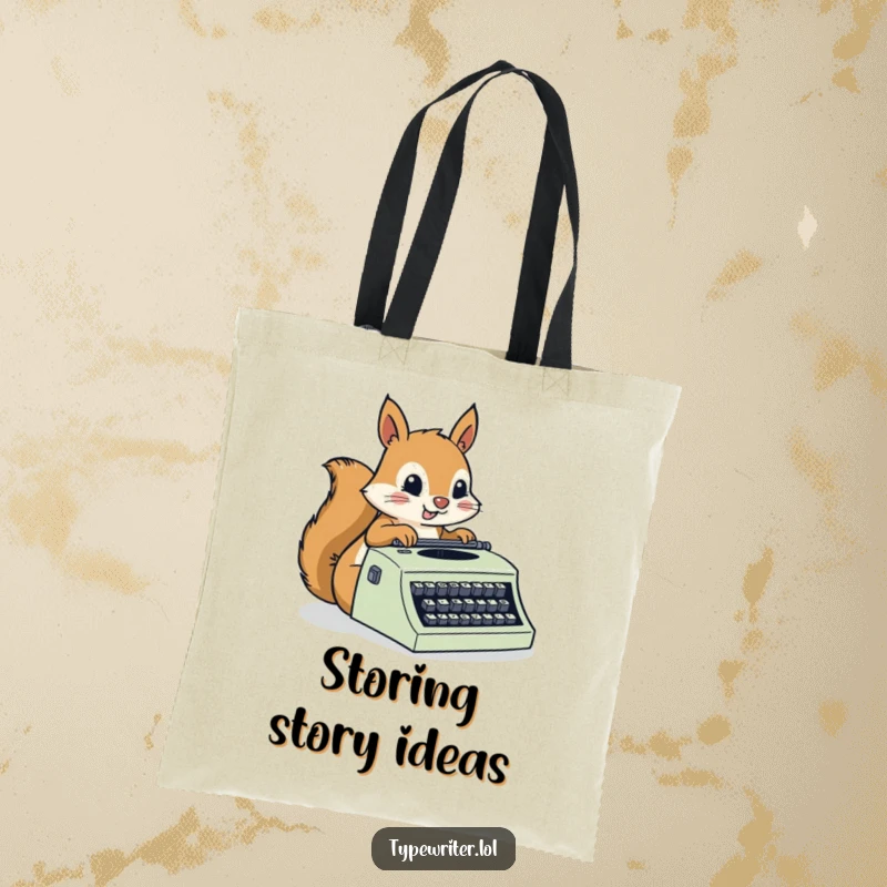 Funny Squirrel Tote Bag: A busy squirrel character energetically typing on a typewriter, ready to carry all your important items.